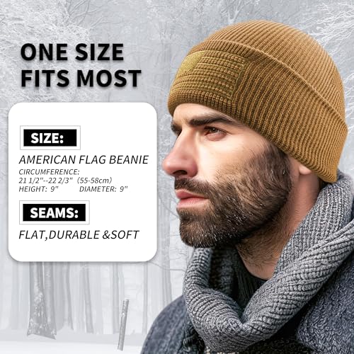 Image of OUTDOOR SHAPING American Flag Embroidered Knit Cuffed Beanie for Men Women Tactical Winter Warm Hat