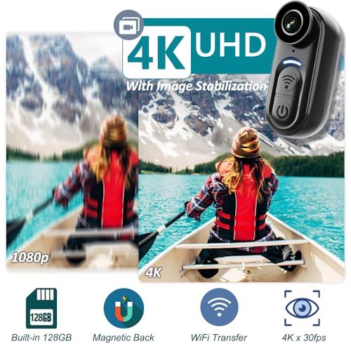 Image of 4K Body Action Mini Camera - Thumb POV 64GB Cam with Audio & Video Recording, 6-Axis Image Stabilization - IPX7 Waterproof - Outdoor Indoor Hands-Free Wearable Cams for Cycling Travel Vlog Swim