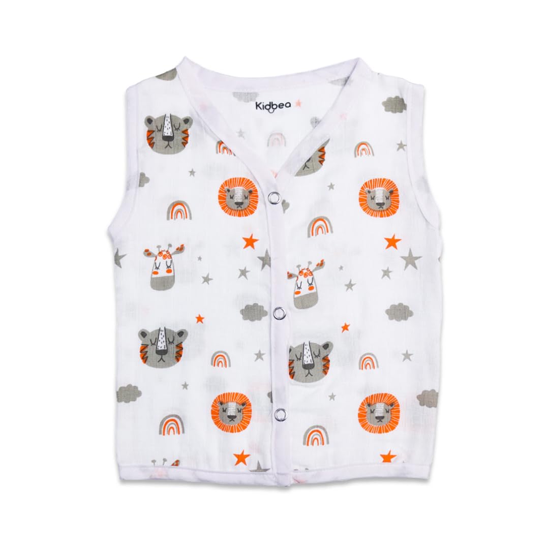 Kidbea Mulmul Cotton Muslin Jhabla | Summer Wear | Cloth for Baby Boys Cute Chick| Star| Tiger| Mickey| Space| Sun | Rainbow Print | Boys Pack of 7 With Multicolor & Size 3-6M - Image 4 thumbnail