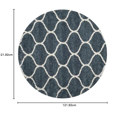 Image of Handwoven Microfibre 3D Rug for Living Room (Slate Blue & Ivory, 4 X 4 Feet (Round), Microfibre)