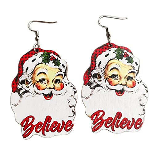 Santa Claus Letters Tree Sunflower Colorful Wooden Drop Dangle Earrings Cartoon Christmas For Women Girl Gift Jewelry Xmas Party Snowflakes Star Wood Light Weight Handmade-Believe #TOP25