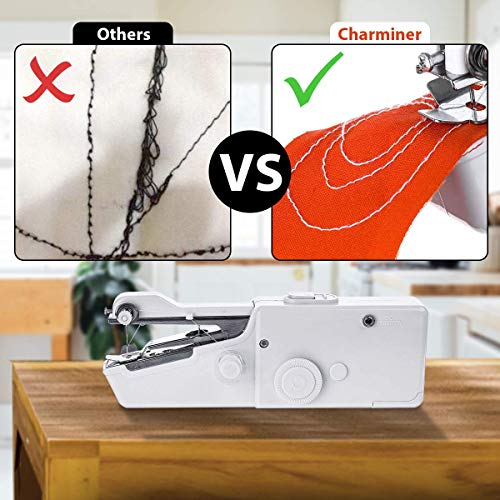 CHARMINER Hand Sewing Machine, Mini Hand-held Portable Sewing Machine, Quick Repairing Suitable for Denim Curtains Leather DIY 18 PCS(White)