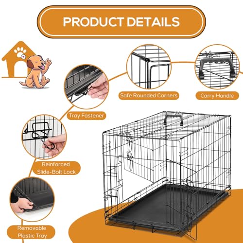 Dog Crate - Medium 36 Inch Double Door Portable Dog Cage, Metal Wire Pet Kennel with Secure Lock, Leak-Proof Pan Tray, Foldable Design for Dogs Pets Indoor Training and Outdoor Trave - Image 3