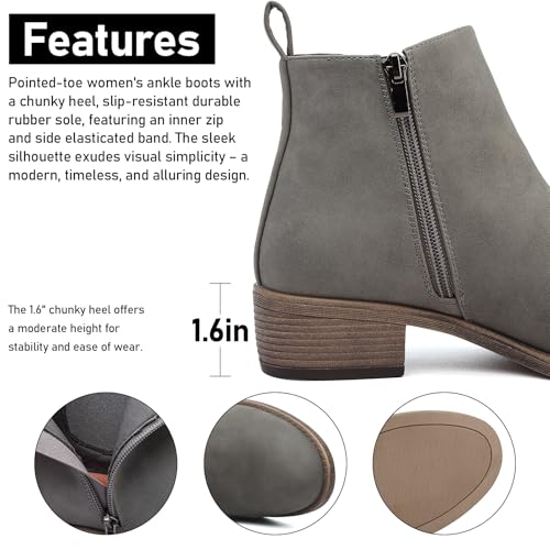 Maxome Stiefeletten Damen Knöchelstiefel Mit Reißverschluss Wasserdichte Leder Stiefeletten Stylische Chelsea Boots Mit Niedrigem Absatz Spitze Zehen Freizeitschuhe Herbst Winter Damenstiefel Grau