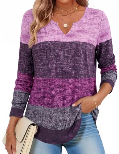 Image of Zeagoo Long Sleeve Shirts for Women Fall Tops Casual Dressy V Neck Blouses Boho Tunic Western Clothes Vacation Outfits
