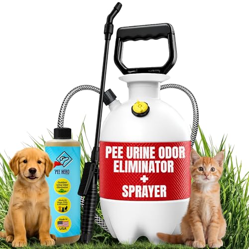 Image of Pee Hero Pet Urine Odor Eliminator Concentrate 1 Gallon Sprayer & 16oz Concentrate (Makes 2 Gallons Solution) | Yard Deodorizer for Dog Urine and Poop | Turf Deodorizer for Pet Urine