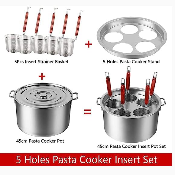 Generico Set per cuocipasta e vaporiera in Acciaio Inox, pentola per Pasta Multiuso con cestello scolapasta e Coperchio - Cuoci, cuoci a Vapore e scola con precisione, 5 Fori