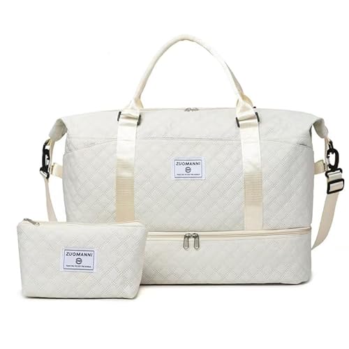 Travel Luggage Bag, Carry on Bag with Shoe Cabinet, Overnight Bag with toiletries and Travel Accessories (Off White)