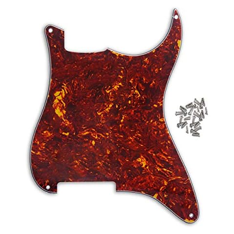 FLEOR 4 Hole DIY Strat Guitar Pickguard Blank Mounting Screws fit American/Mexican Standard Fender Stratocaster Guitar Custom, 4Ply Red Tortoise Cover