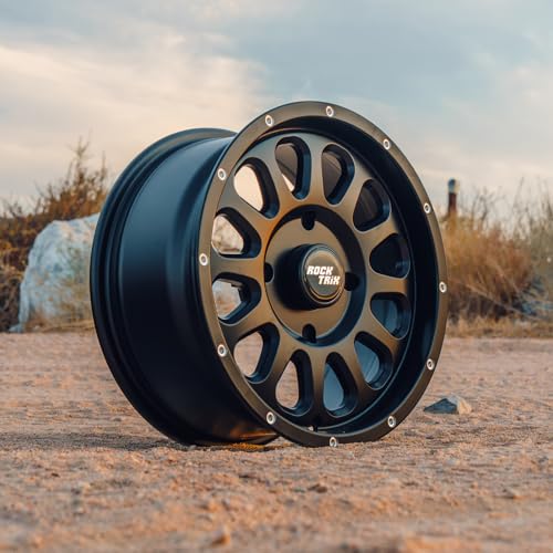 Image of RockTrix RT111 15in Wheel 15x7, 4x156 Bolt Pattern, 4+3 offset, ATV UTV SxS Rim, Compatible with Polaris Sportsman RZR Ranger Ranger Crew, 4 /156 Matte Black