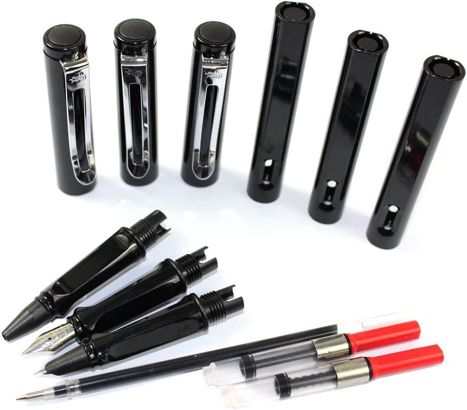 Stifte, Gelschreiber, Kugelschreiber, 3 Stück Kunststoffstifte, 1 Stück Füllfederhalter, 1 Stück feine Feder und 1 Stück Tintenroller mit Stiftbox – Gelb (Farbe: Schwarz)