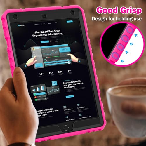 Image of ZoneFoker Case for iPad 9th /8th /7th Generation 2021 /2020 /2019(10.2 inch), Heavy Duty Shockproof Rugged 10.2 inch Cover with Built-in Stand for iPad 9 8 7 Gen for Girls Women (Hot Pink)