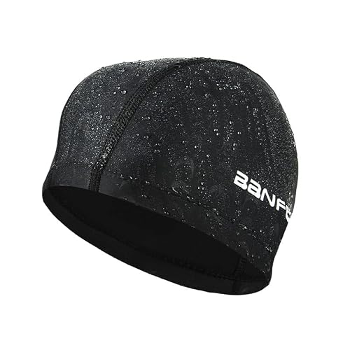 RONGXINUS Extra Large Swimming Cap Adult Waterproof Swimming Cap Women Men Elastic Silicone Swim Pool Hat Beach Surfing Long Hair Bathing Cap Ears Protection Swim Cap (Black-a)
