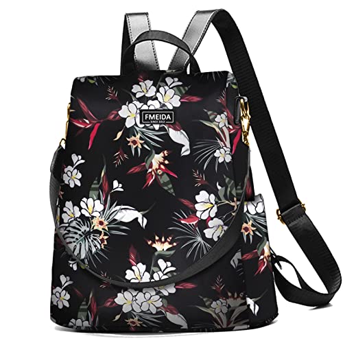 Fmeida Mochila Antirrobo Mujer Casual Mochila Mujer, Bolso Mochila Mujer Impermeable de Nylon, Bolso Mujer Ligero para Todos los Díario, Viajes Cortos, Trabajo - Flor Blanca Cover