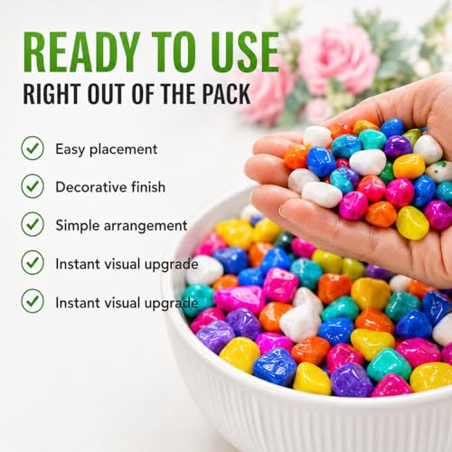 Image of Multi-Color Decorative Pebbles for Plants Pots, Fish Tank Aquarium, Vase Fillers & Home Decoration Stones | Natural Polished Pebbles for Indoor & Outdoor Decor | 1 Kg Pack