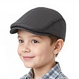 Mealah Kids Newsboy Flat Cap Herringbone Boy Infant Toddler Child Youth Beret Hat for 4-9 Years Old Grey