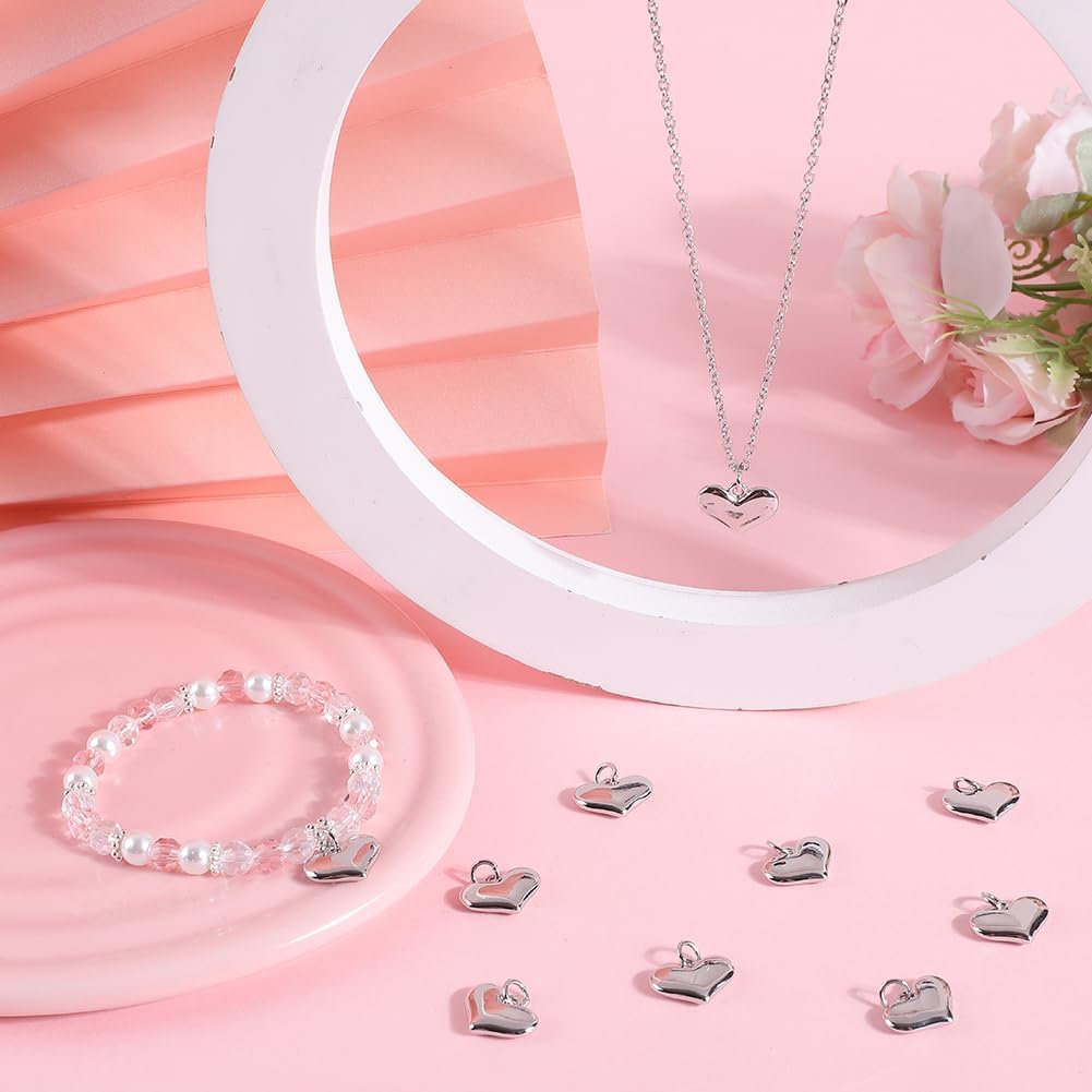 Beebeecraft 1 Box 10Pcs Puffy Heart Charm Platinum Plated Brass Tiny Love Pendant Charm with Jump Ring for Jewelry Making, 11x14.5x3mm - Image 4