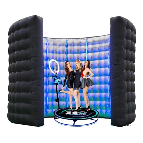 SAYOK 360 Photo Booth Backdrop 10FT Inflatable Photo Booth Wall with Light Enclosure Photoshoot Background Silver Wall for 360 Photo Booth Machine Wedding Party Event Exhibition