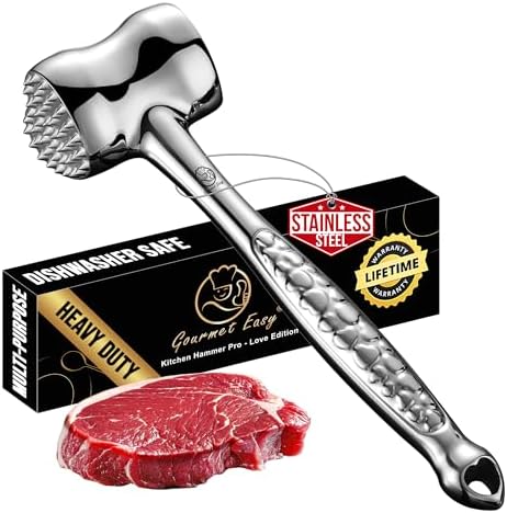 Stainless Steel Meat Tenderizer Tool, Premium Meat Mallet with No...