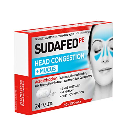 Sudafed Pe Head Congestion + Mucus Relief Tablets For Sinus Pressure, Congestion, & Headache, Non-Drowsy Decongestant With Acetaminophen, Guaifenesin & Phenylephrine Hci, 24 Ct #TOP6