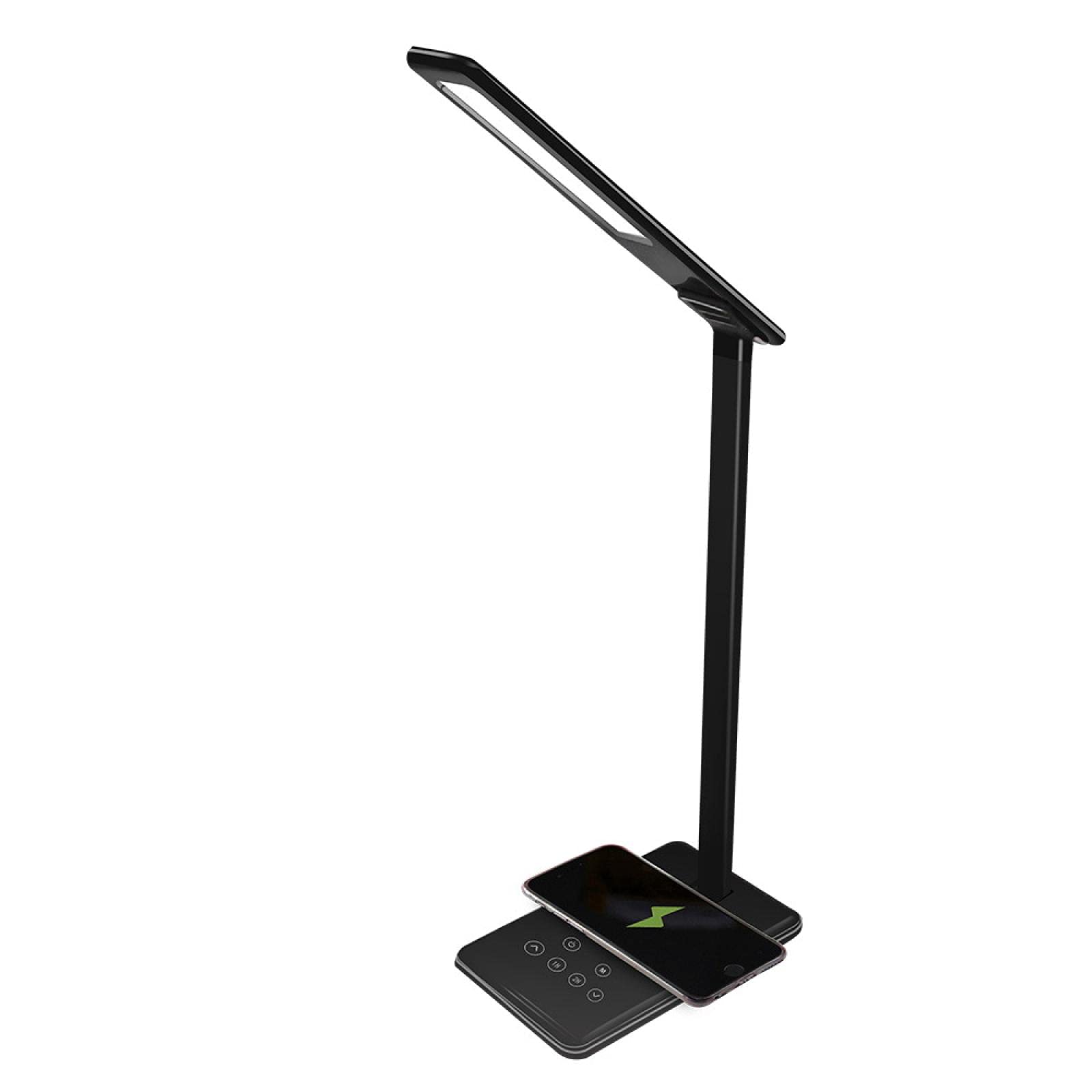 Folding 4-Color Wireless Charging Desk lamp, 5V/2A Fast Charging USB Port, Metal Touch Desk lamp, 4 Lighting Modes, high-Intensity Work Light, for Reading, Studying and Working Black