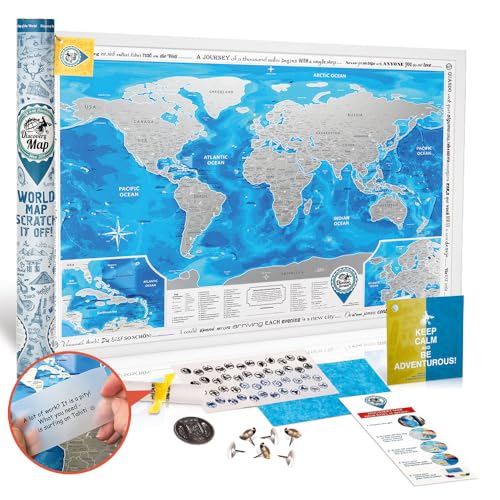 DMap factory™ Mapa del mundo para rascar XXL – 88 x 62 cm – Plata...