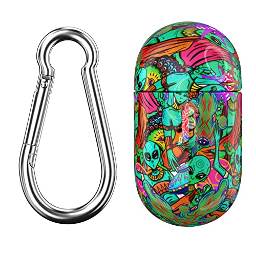 Hard Case Compatible With Airpods Pro 2 | Airpods Pro | Airpods 3 Gen 2 1 Plastic Green Aliens Meditation Earpods Hook Trippy Psychedelic Cover With Keychain Portable Ufo Shockproof Protective Design #TOP2