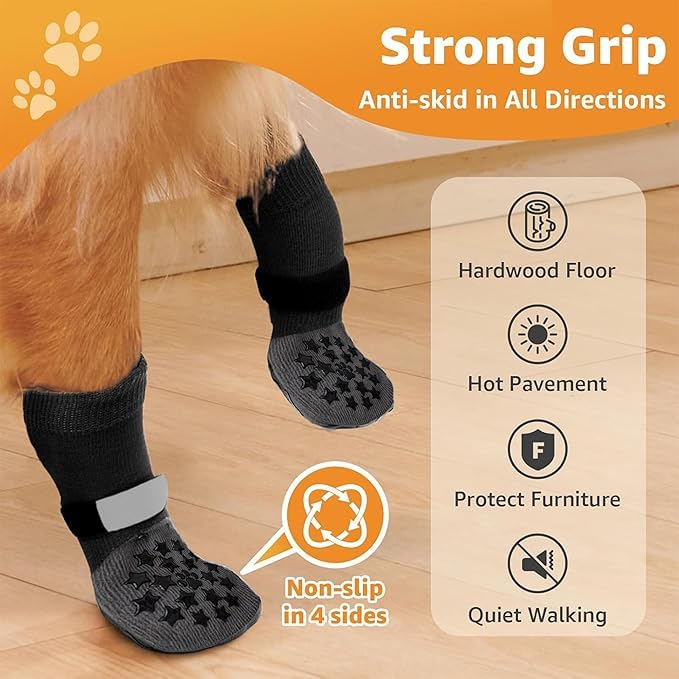 Image of KUTKUT Anti Slip Dog Socks to Prevent Licking Paws for Hardwood Floors, Boots & Paw Protector Socks for Hot /Cold Pavement with Grippers, Double Sides Grips for Medium Senior Dogs(SIZE: S, L*W: 14*5cm)