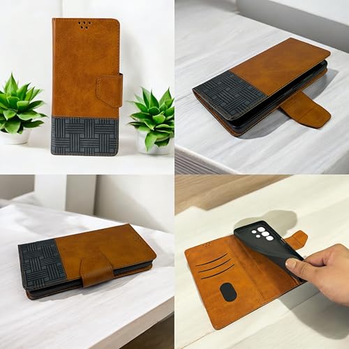 Image of Flip Cover for Redmi 11 Prime 4G Back Cover Case with Magnatic Closure | Inbuilt Stand | Card & Money Pocket (Dual Brown)