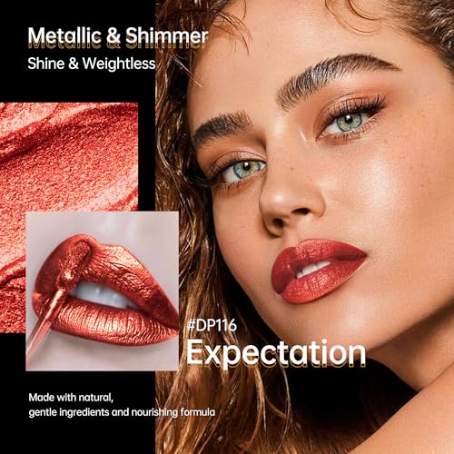 Image of Depuplum Red Lipsticks for Women Metallic Glitter Lipstick Long Lasting