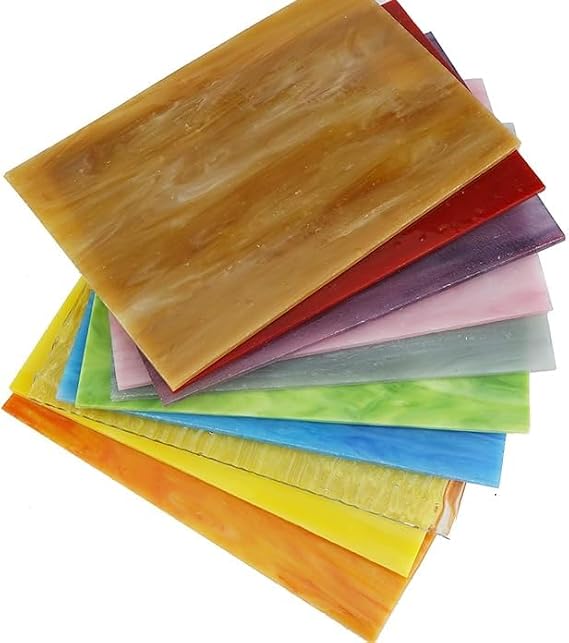 10 Mixed Color Stained Glass Sheets, 4x6 Inch Rectangular Glass Sheets for DIY Mosaic Crafts and Home Décor