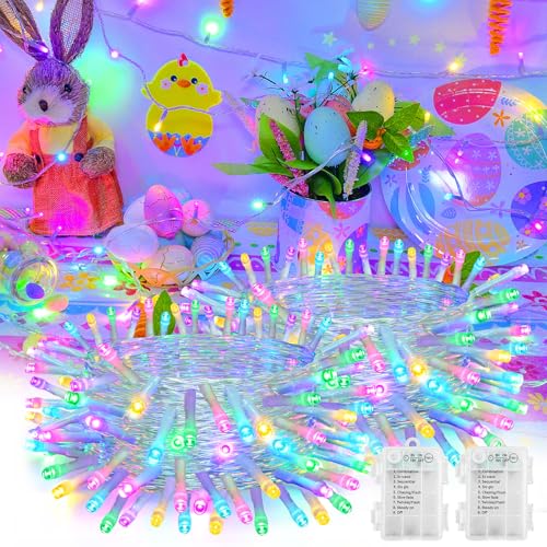 Easter String Lights Battery Operated Pastel with Timer Waterproof 8 Modes 16.4ft 50 LED Easter Decorations for Outdoor - Detailed View