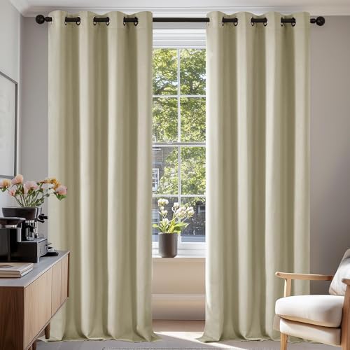Deconovo Gardinen mit ösen Wohnzimmer Blickdicht 2er Set H 245 x B 140 cm Beige, Schallschutz Verduklungsvorhang