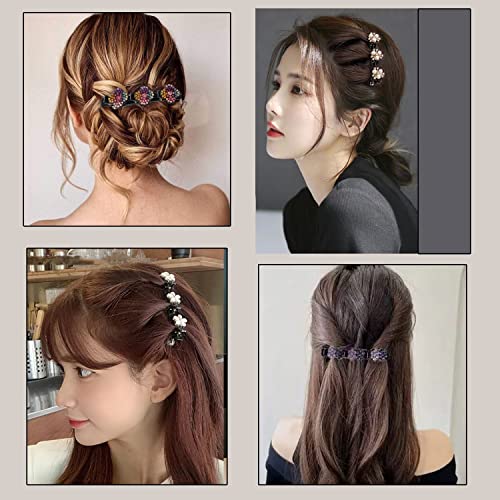 4Pcs Sparkling Crystal Stone Braided Hair Clips, Hair Accessories For Women, Triple Duckbill Rhinestones Clip With 3 Small Clips, With 2 Pcs Satin Scrunchy Hair Ties For Fine Or Thick Hair Styling #TOP3