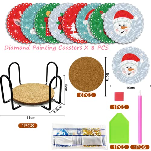 Phionxei Christmas Diamond Painting Coasters Kits With Holder,Diy Diamond Arts And Crafts Kits For Adults Kids 8-Packs,Diamond Dotz Kits For Beginners #TOP4