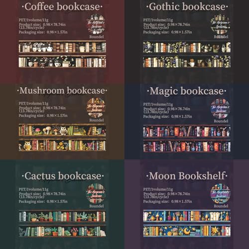 Image of Magic PET Washi Tape Set,6 Rolls Vintage Reading Themed Scrapbook Tape Stickers for Journaling Supplies,Bullet Journaling,Planner,Notebook,Calendar,Photo Frame,DIY Craft(Magician Bookcase)