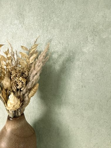 Newroom Papel Pintado No Tejido Verde Salvia - Moderno Liso Efecto Yeso Estucado Hormigón para Salón Dormitorio Cocina