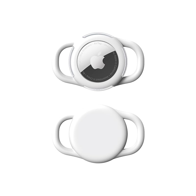 Suporte Protetor para Apple AirTag em Coleira de Cachorro, Silicone Branco WhoseID ACS2, 1 unidade