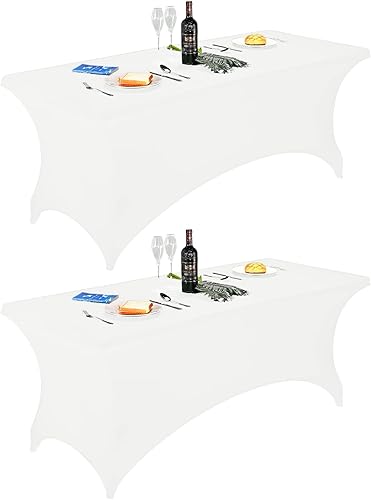 Miniatura 360 de FORLIFE Paquete de 6 manteles de elastano, de ajuste universal para mesas rectangulares de 6 pies, para patios, bodas, banquetes, fiestas