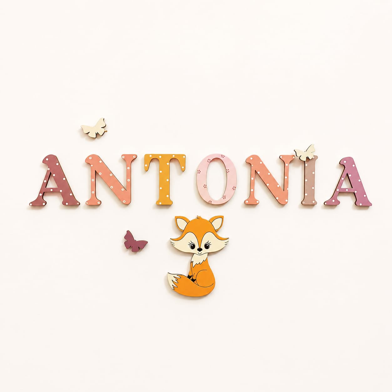 Personalised Wooden Name Letters for Nursery Door | Custom Wooden Name Sign | Hand Painted Wooden Alphabet Letters | Nursery Wall Decor for Baby Room, Kids Bedroom & Door Plaque (Foxes)