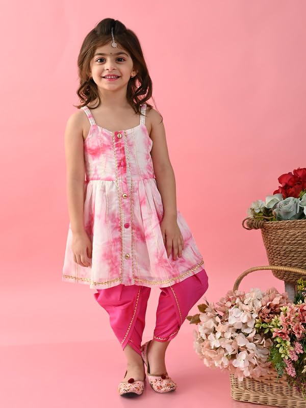 Image of Saka Designs Tie & Dye Blue and Sea Green Jhabla and Dhoti