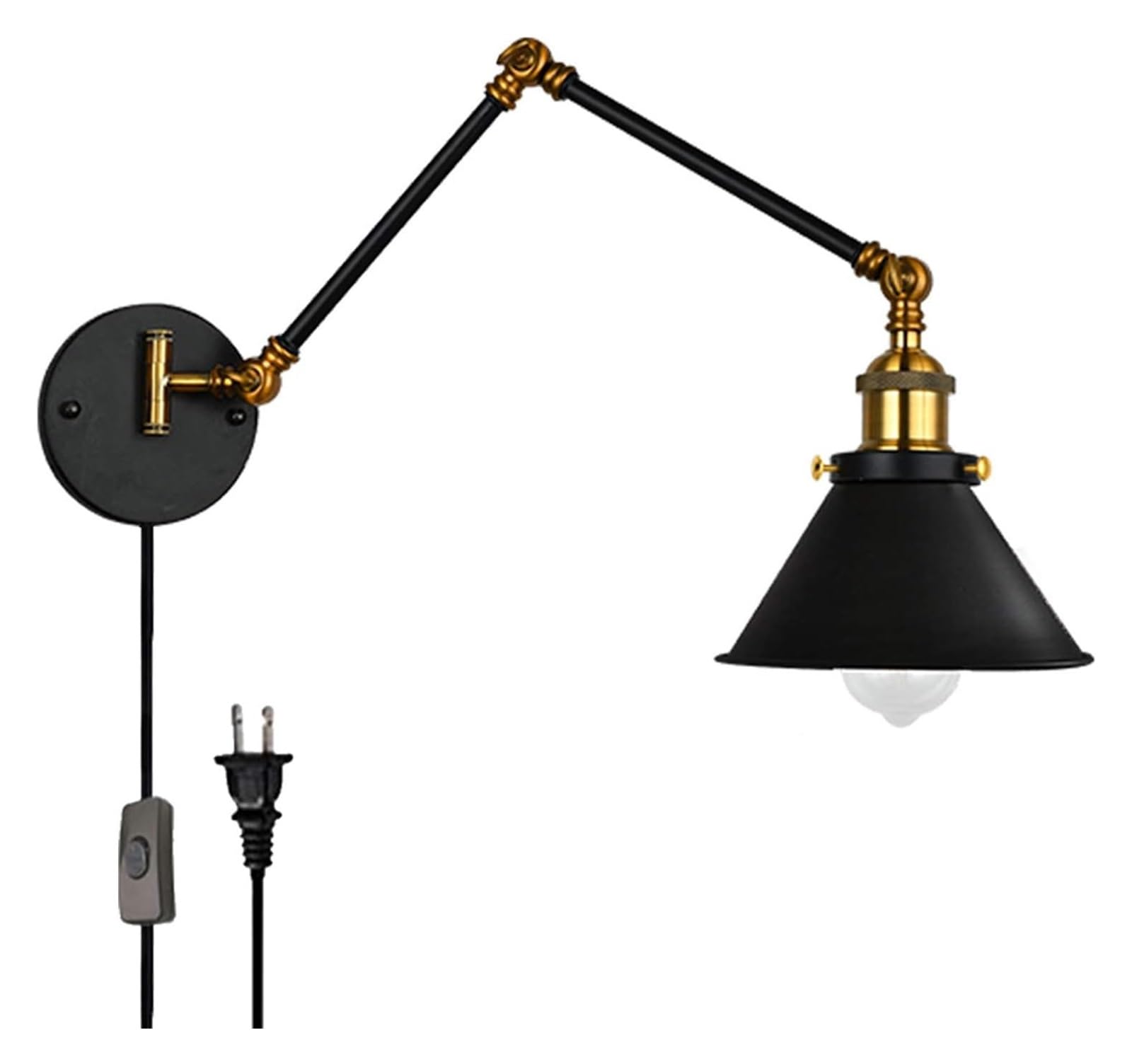 HCZKIUJY Wall Light Sconces Industrial Long Arm with Switch, Swing Arm Black & Copper Retro with, LED Wall V-intage,Kitchen Light (30+30)