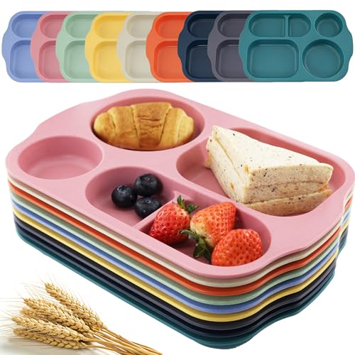 falichchch Wheat Straw Plates 9 Pack 5-Compartment Divided Trays Unbreakable Dishwasher Safe 13.5 Serving Plates