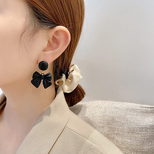 Boucles d'oreilles filles noir nœud papillon pendentif mode argent 925 - 4