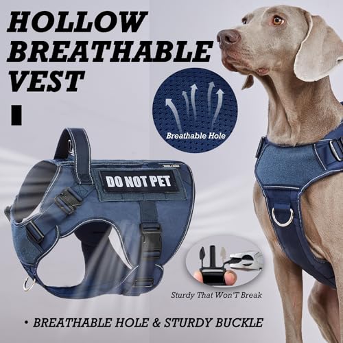 Image of Tactical Dog Harness for Large Dogs, Heavy Duty Dog Harness with Handle, Adjustable Reflective Military German Shepherd Dog Vest Harness with Do Not Pet Patches for Hiking Training Blue