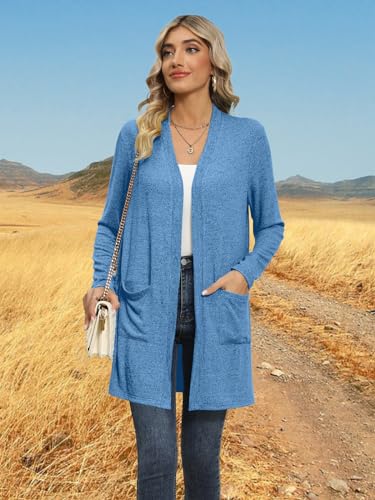 Image of DB MOON Womens Long Cardigan 2026 Fall Lightweight Long Sleeve Open Front Sweater with Pockets