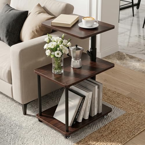 Bingyouth Table d’Appoint Bout de Canapé à roulettes avec Plateau Pivotant 360° Hauteur Réglable 47 71 cm Grand Rangement pour Salon Chambre Bureau Noir...