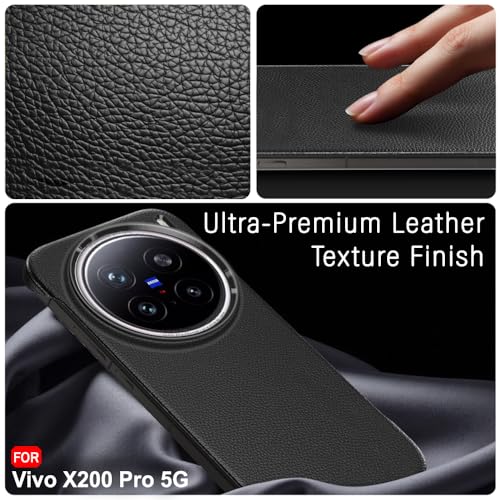 Image of TheGiftKart Hybrid Ultimate Slim Back Case Cover for Vivo X200 Pro 5G | Lightweight Profile | Hard Back Cover for Vivo X200 Pro (PC & TPU, Metal Camera Ring, Leather Texture Finish, Black)
