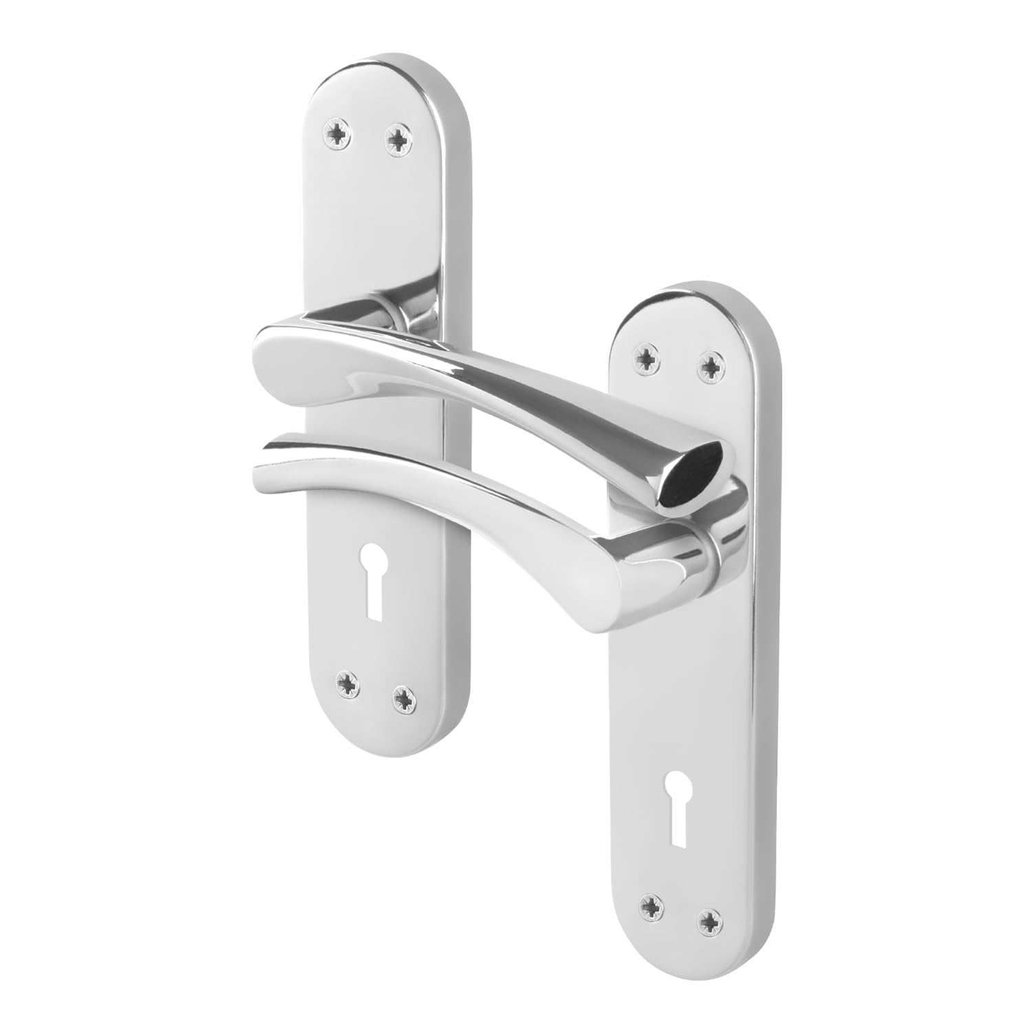EAI Chrome Door Handles for Key Lock, 1 Pair of Polised Chrome Internal Lever T-Bar Handles on Backplate - Novoli โ image 1