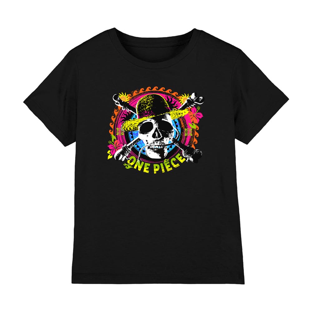 One Piece Jolly Roger Tropical Logo Kids T-Shirt, Black, 9-11Y